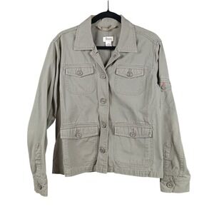 Bass Field Jacket Womens‎ XL Olive Green Button Front Pockets Utility Coat